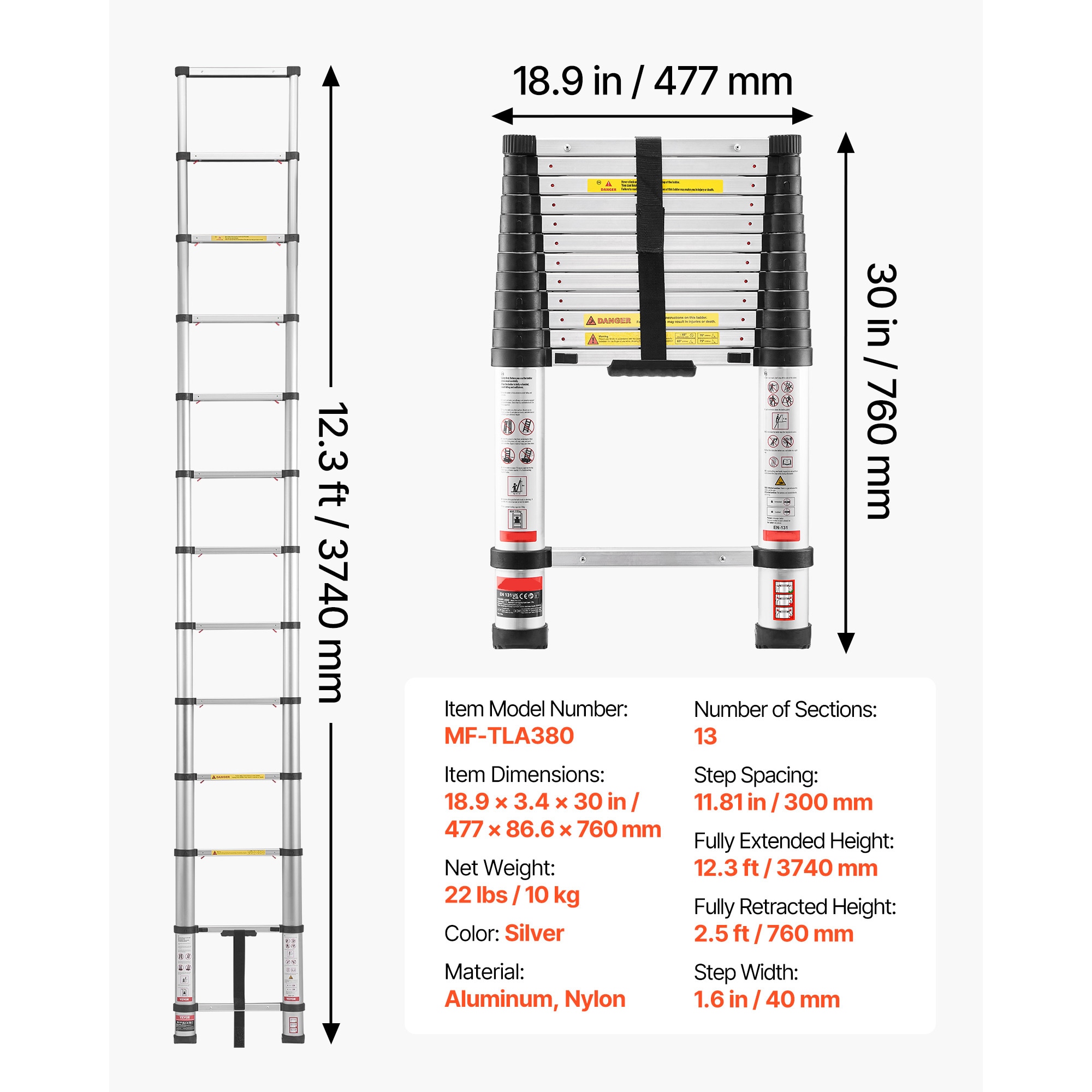 Telescoping Ladder Aluminium Lightweight Multi-purpose Extension_voghion.com